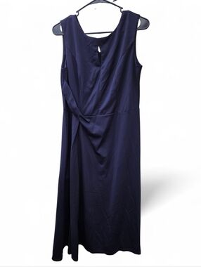 Aupuls Navy Sleeveless Midi Dress with Front Twist Waist Detail Large